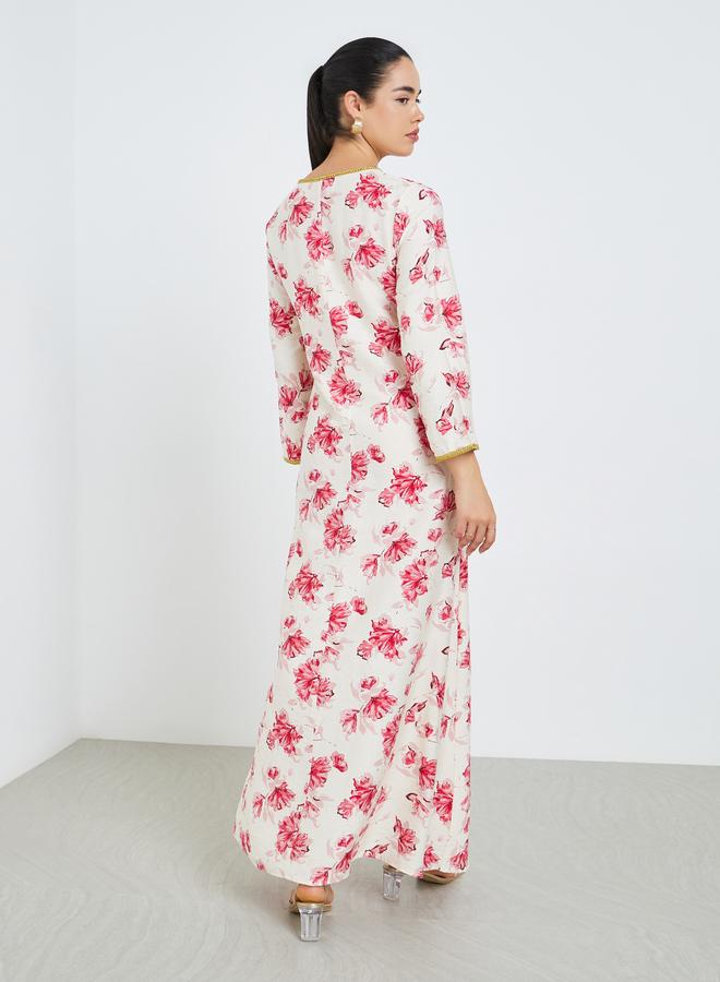 Amirah Women Floral Printed A-Line Jalabiya - Image 4